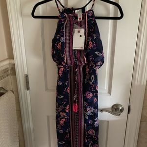 Pretty navy blue & pink floral dress
